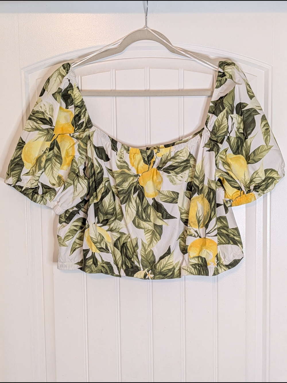 H&M Lemon Patterned Short Sleeve Cotton Crop Top - Picture 7 of 12